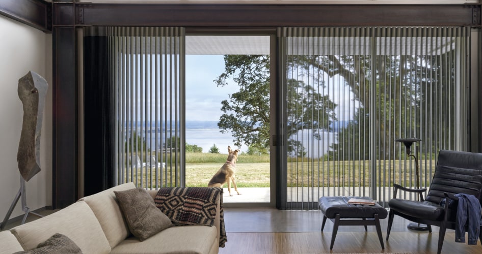 Modern sliding glass door window treatments for homes near Eugene, Oregon (OR)