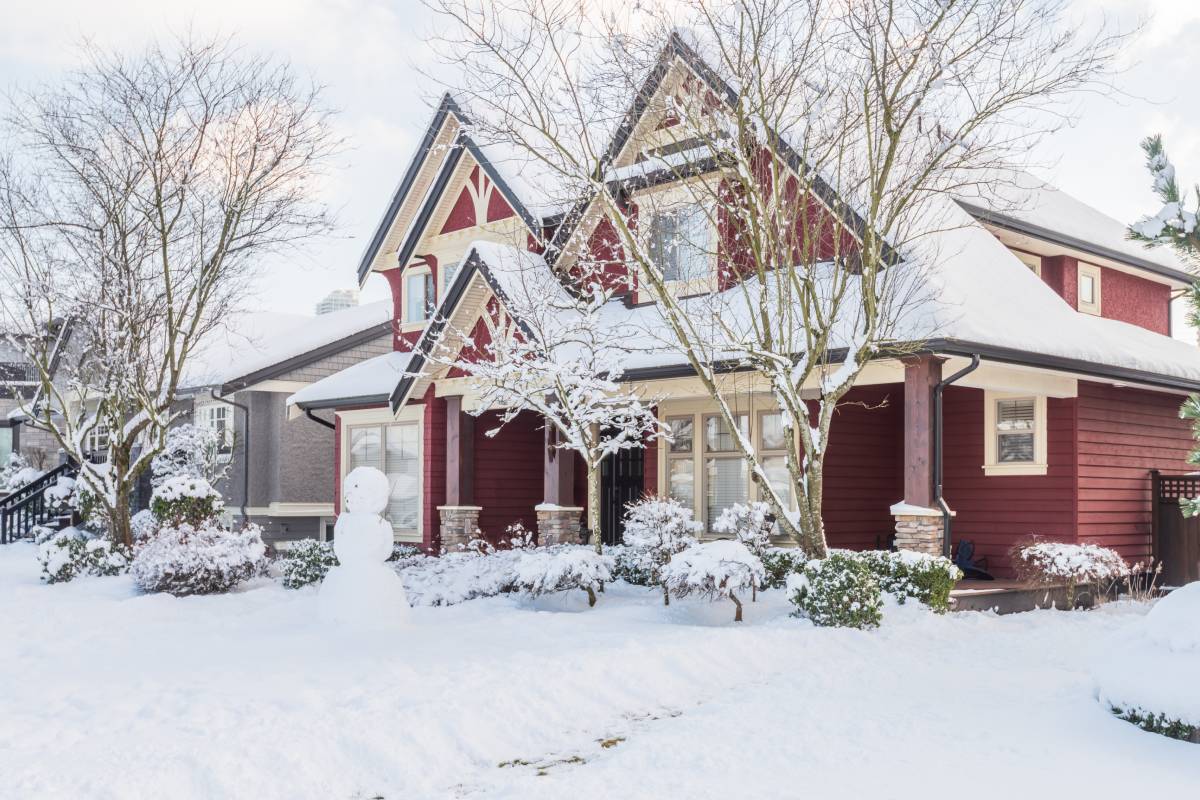 An affluent home near Eugene, OR, after a snowfall during the colder months